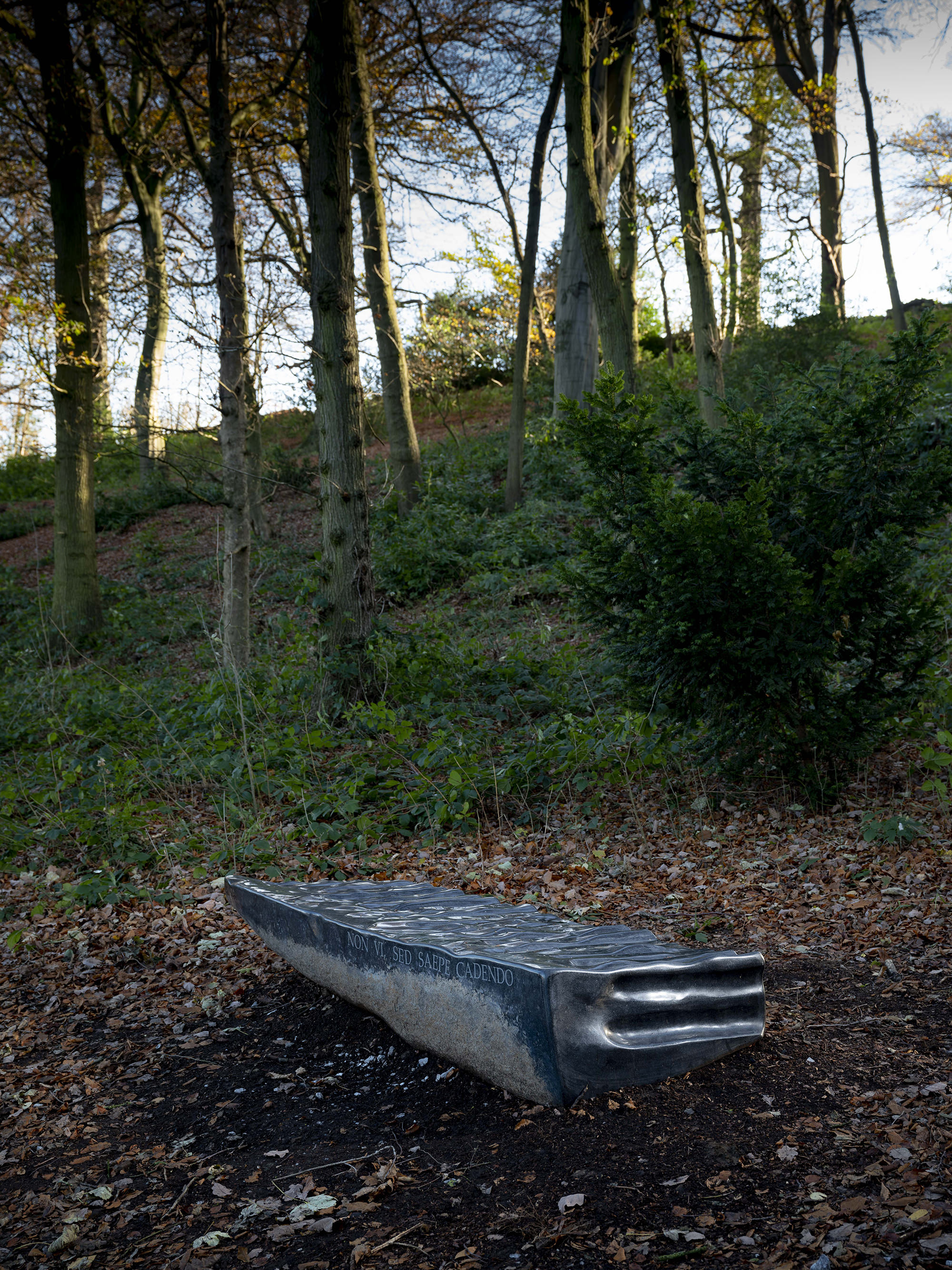 Willem Boshoff – Flagstone 2016 between the trees at Yorkshire Sculpture Park