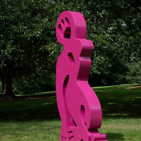A bright pink abstract sculpture