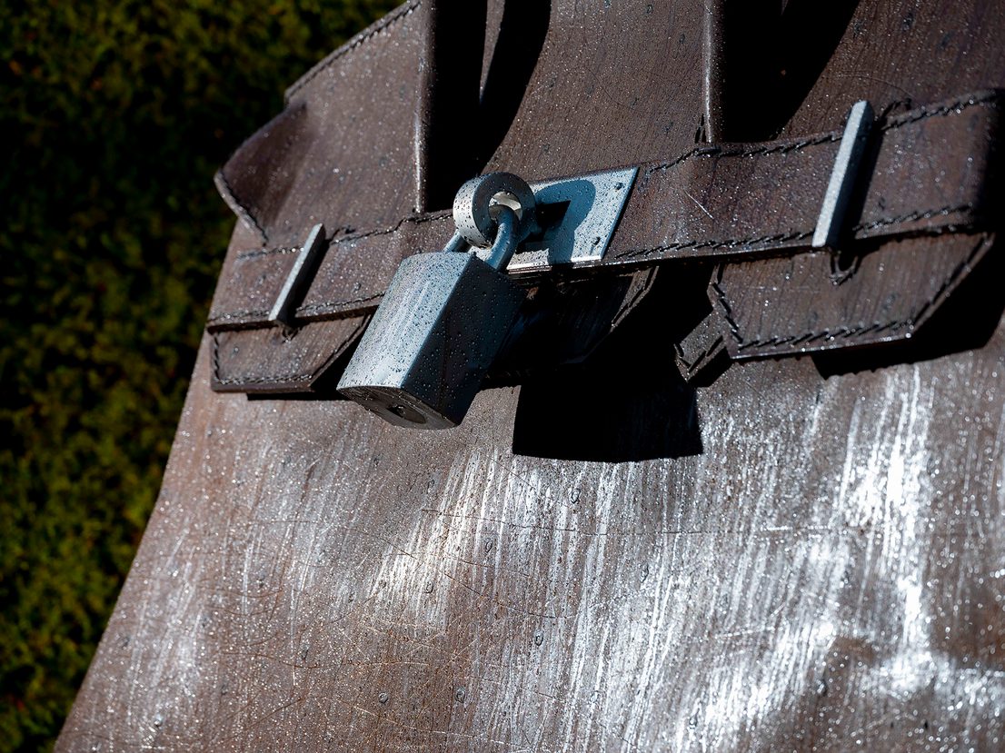 Lock detail of Kalliopi Lemos – Bag of Aspirations 2019 at Yorkshire Sculpture Park