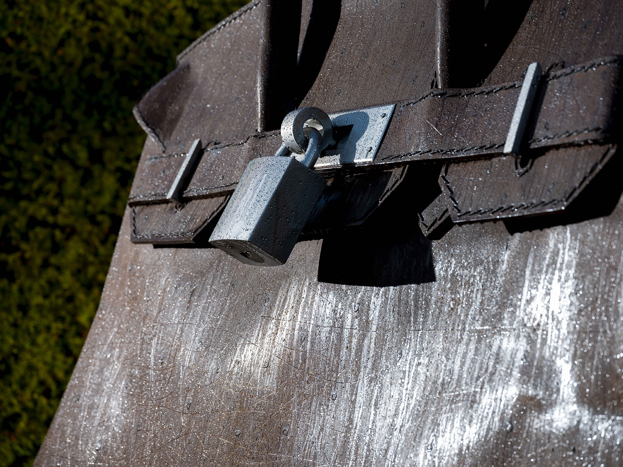 Lock detail of Kalliopi Lemos – Bag of Aspirations 2019 at Yorkshire Sculpture Park