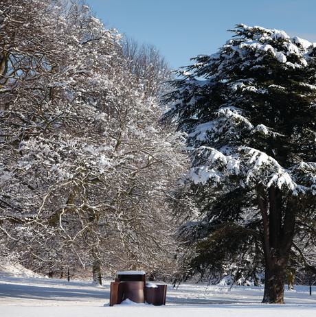 Anthony Caro Dream City 1996 in the snow at Yorkshire Sculpture Park