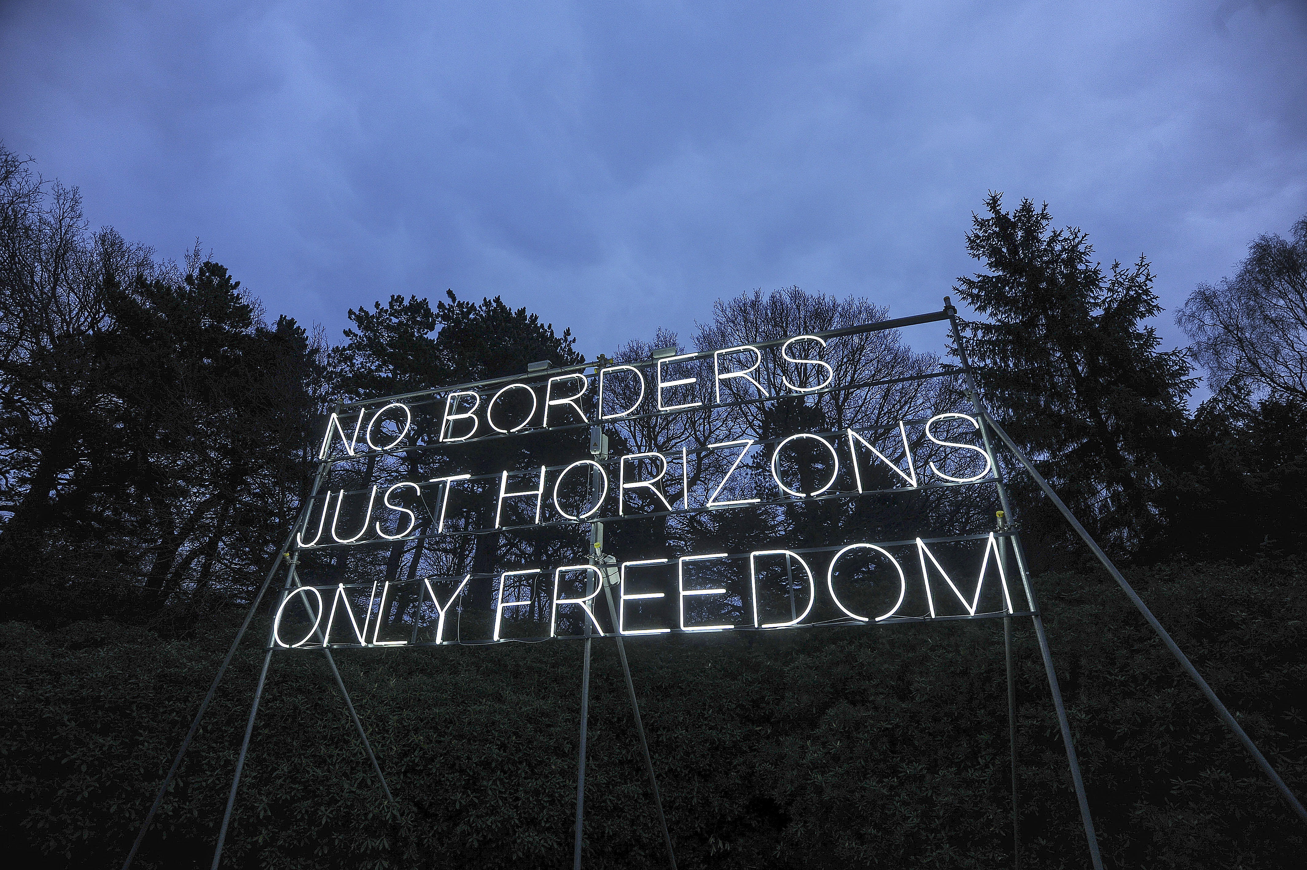 Hilary Jack No Borders 2018 lit up at Yorkshire Sculpture Park