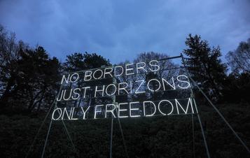 Hilary Jack No Borders 2018 lit up at Yorkshire Sculpture Park