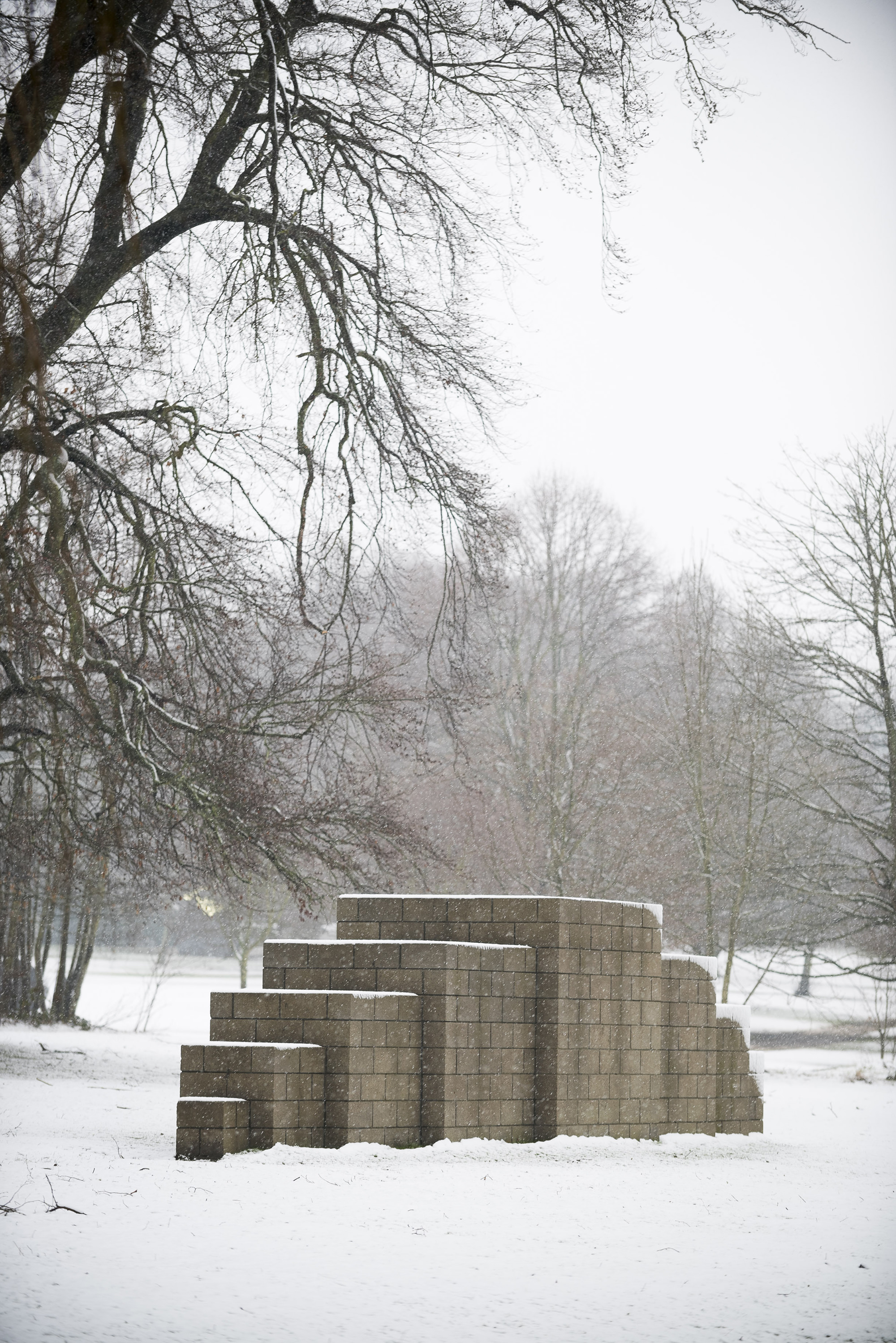 Sol Lewitt 123454321, 1993, in the snow at Yorkshire Sculpture Park