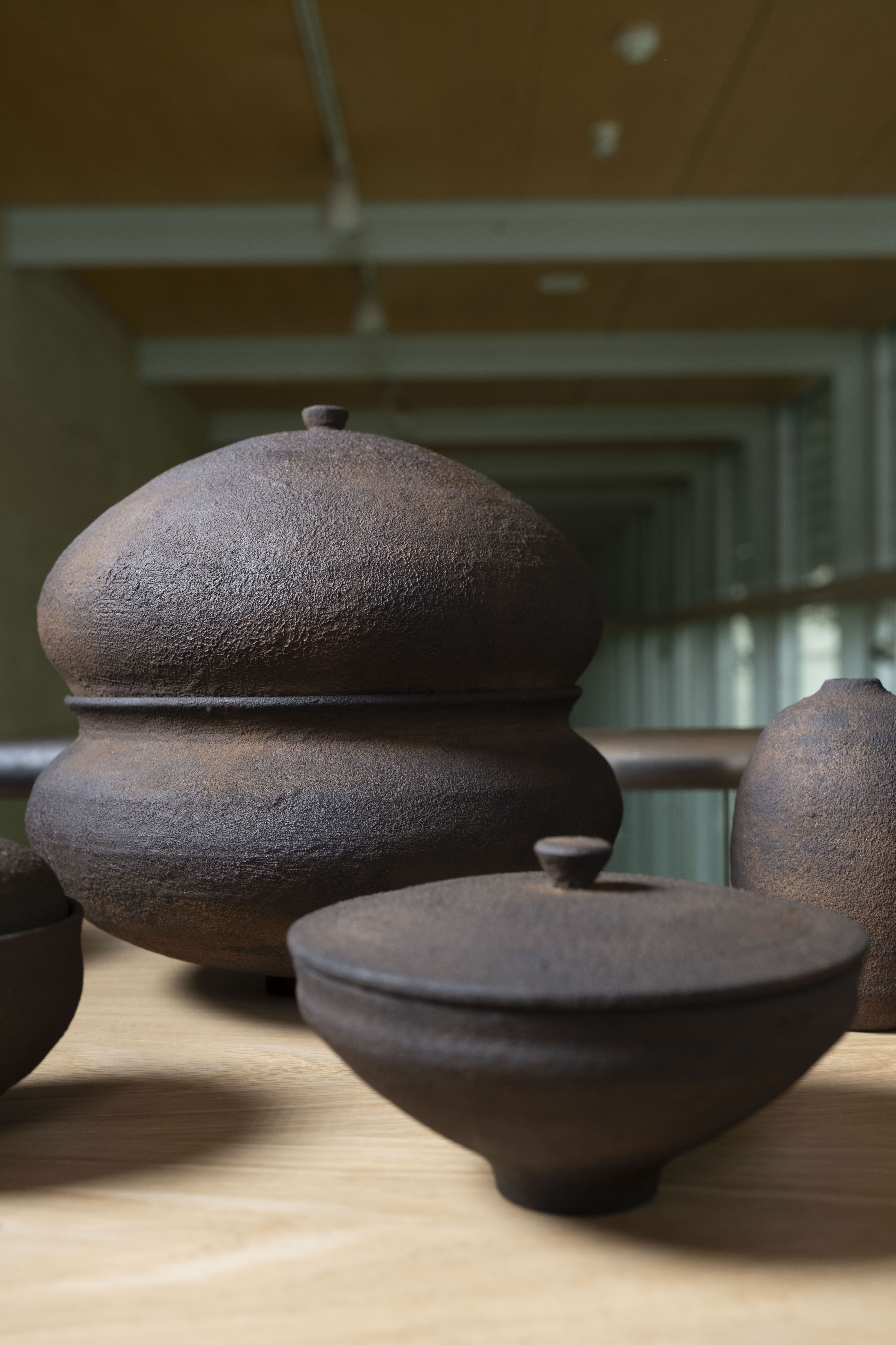 Carved wooden pots