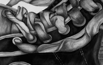 A child's pencil drawing of a shoe