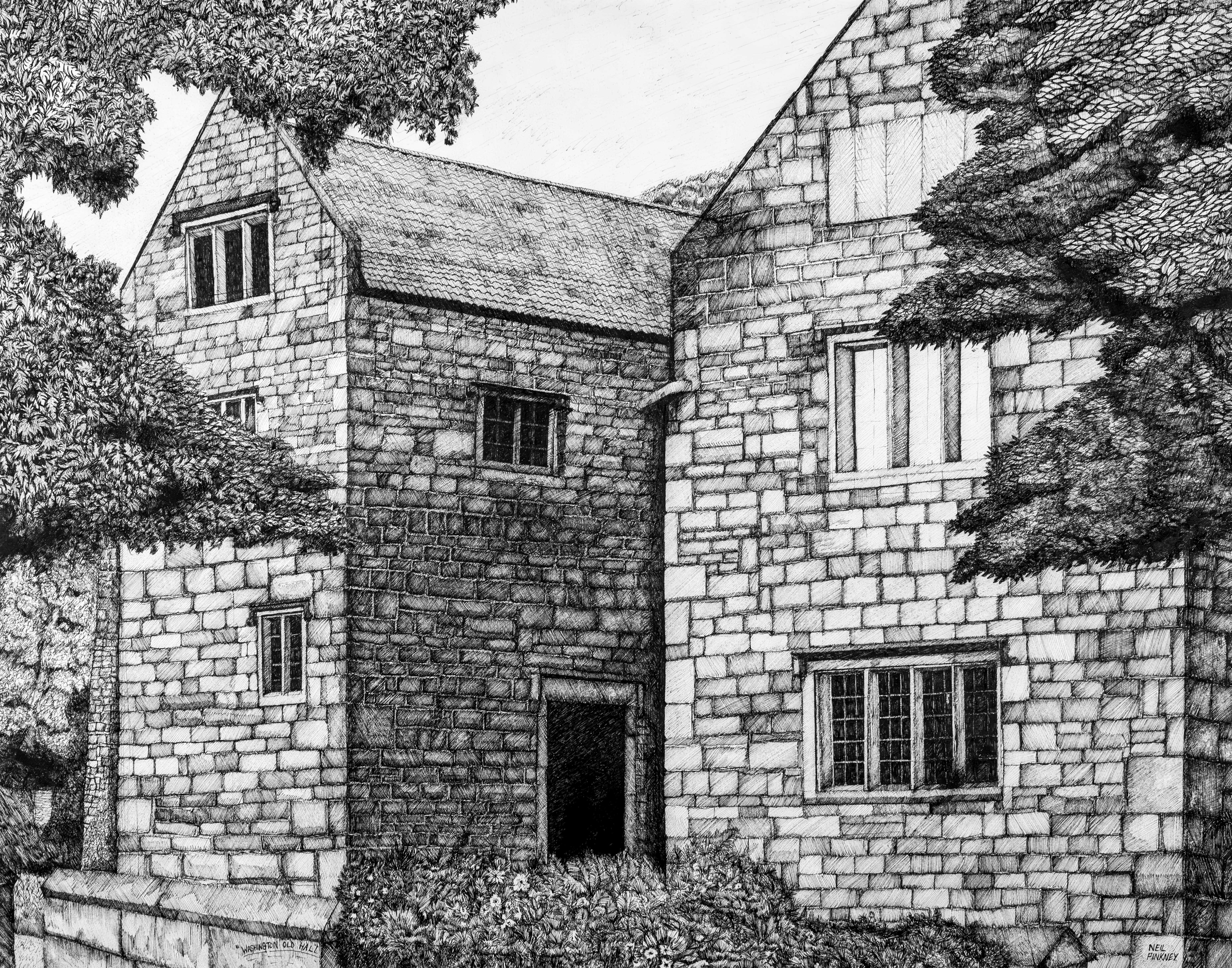 A child's pencil drawing of a building