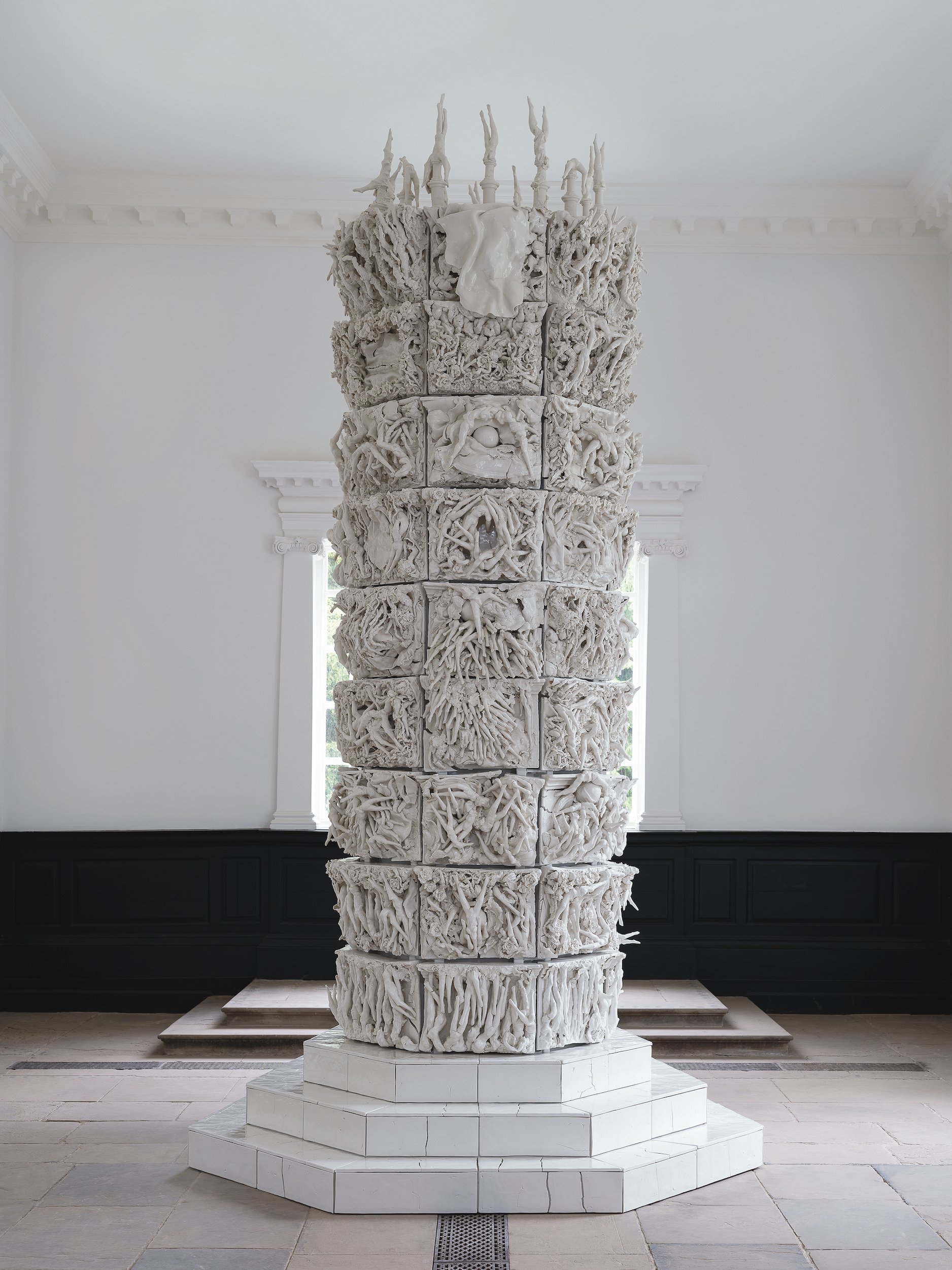 Nine-tiered porcelain column sculpture in the chapel at YSP.