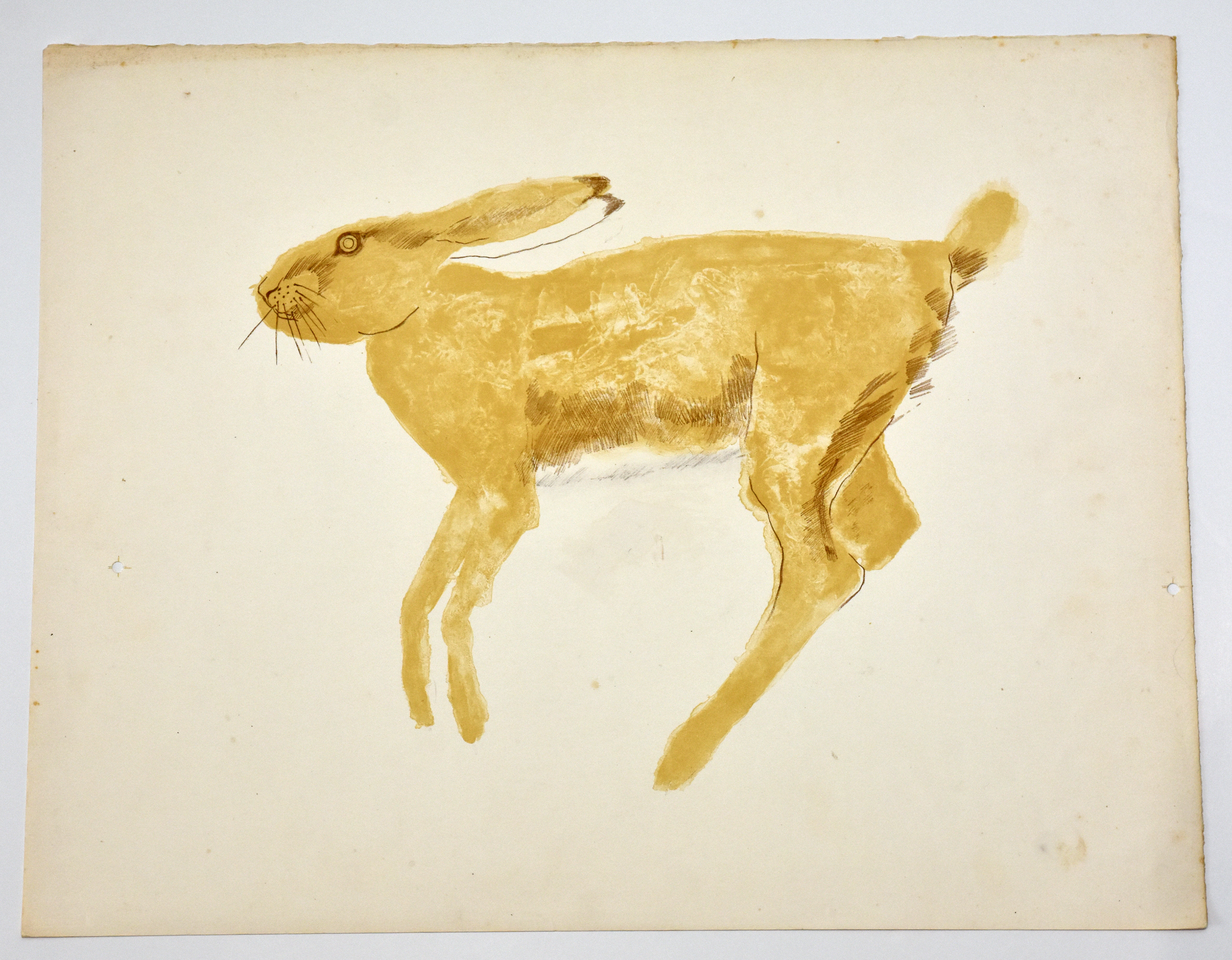 A lithograph print of a rabbit