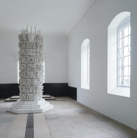 Nine-tiered porcelain column sculpture in the Chapel at YSP.