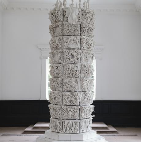 Nine-tiered porcelain column sculpture in the chapel at YSP.