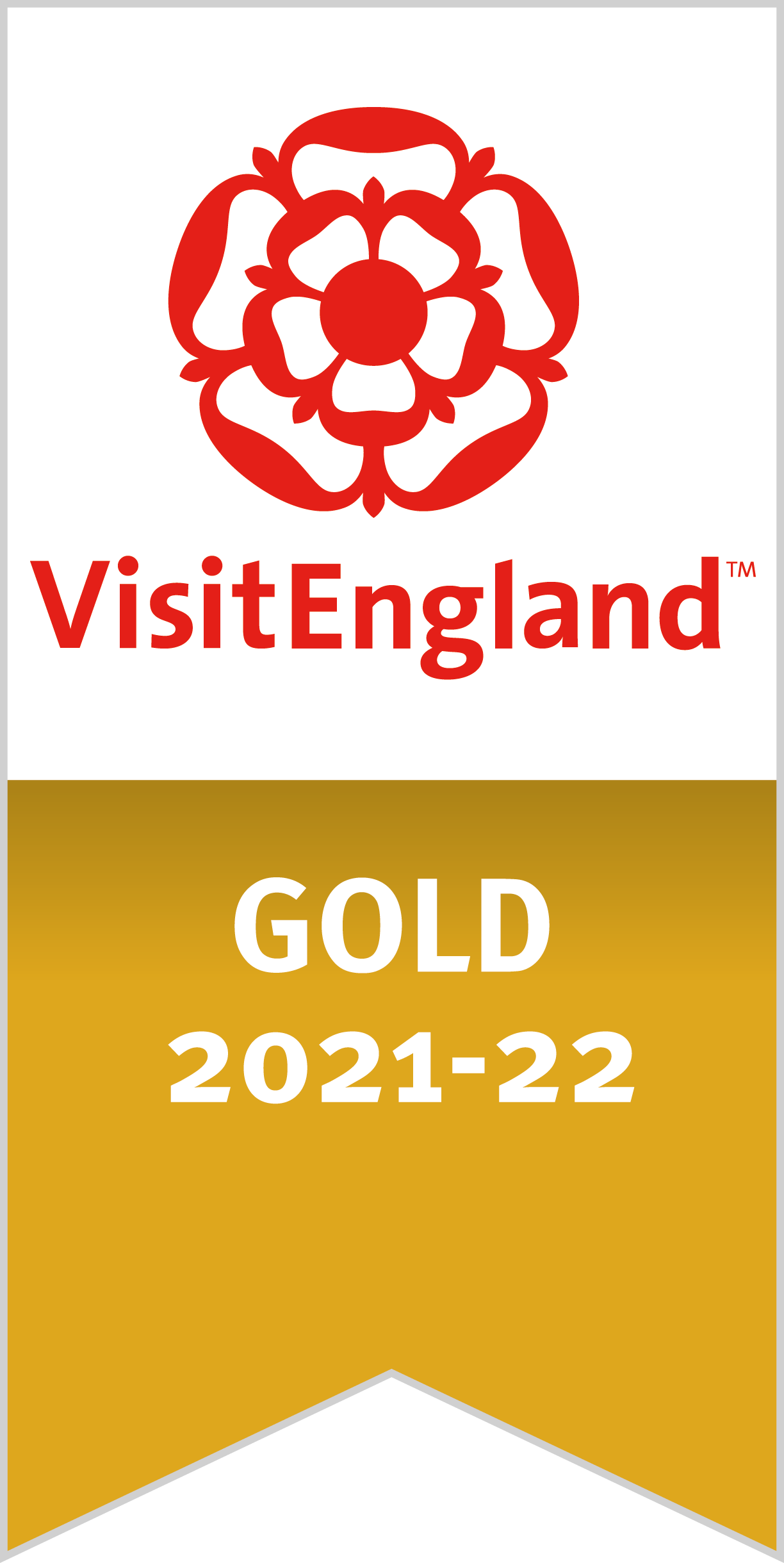 Visit England red rose logo above a gold banner. Text reads GOLD 2021-22