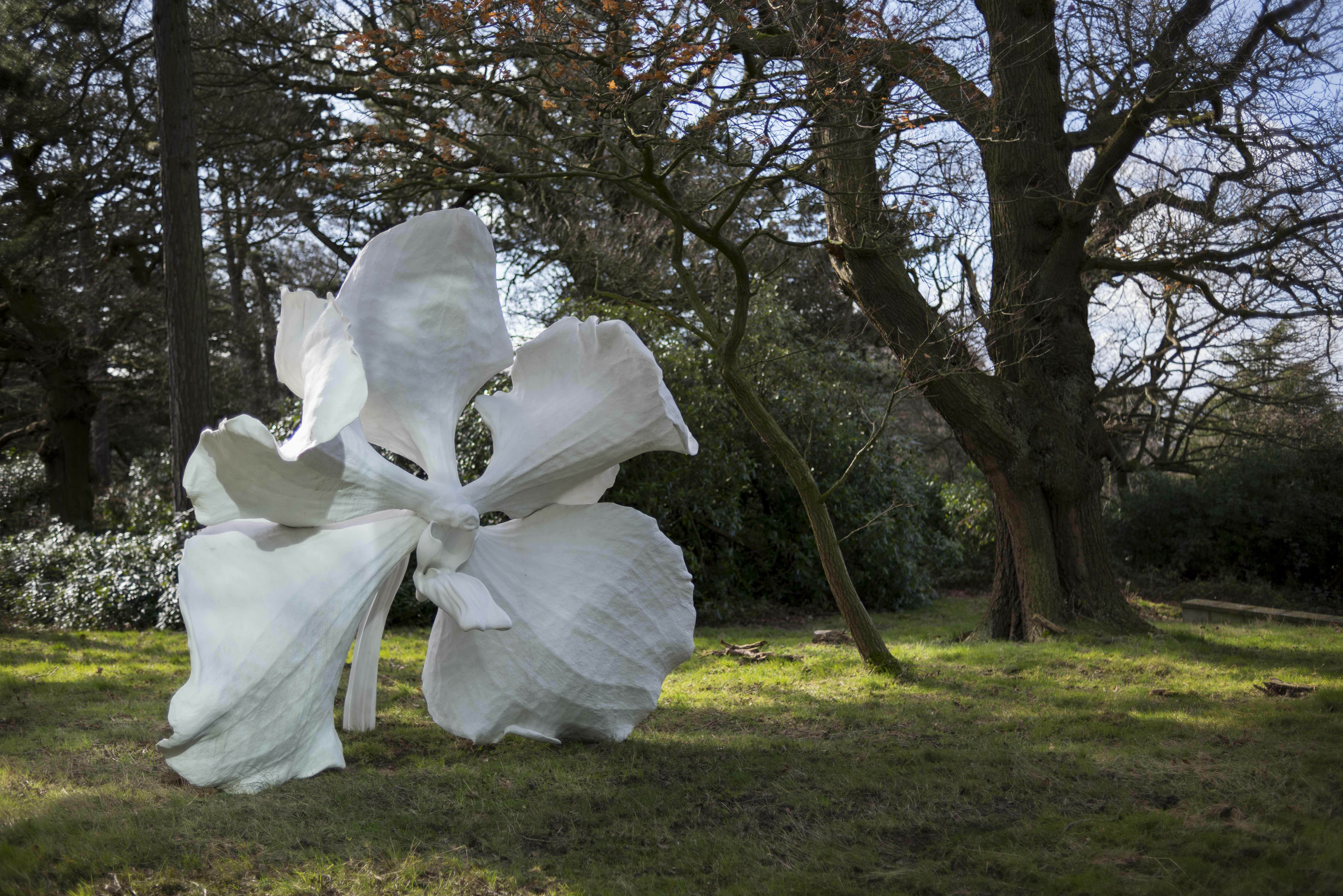 A white flower sculpture outdoors