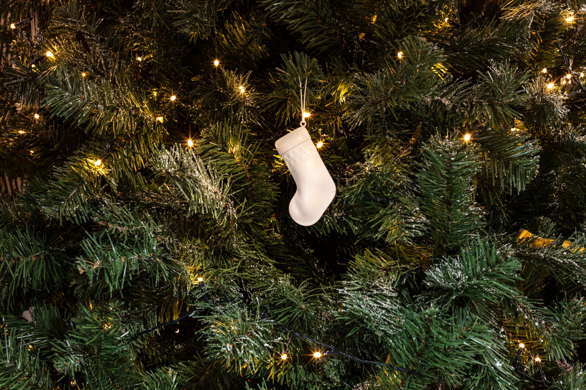 A christmas tree ornament of a stocking