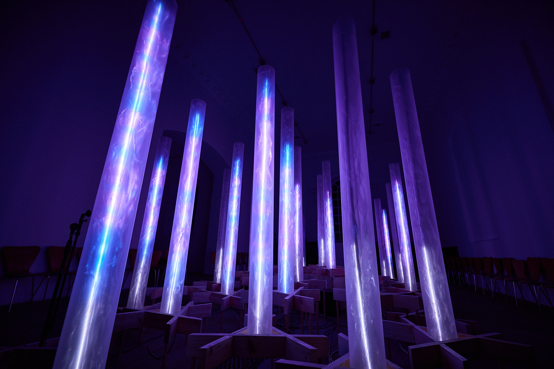 A collection of purple glowing columns