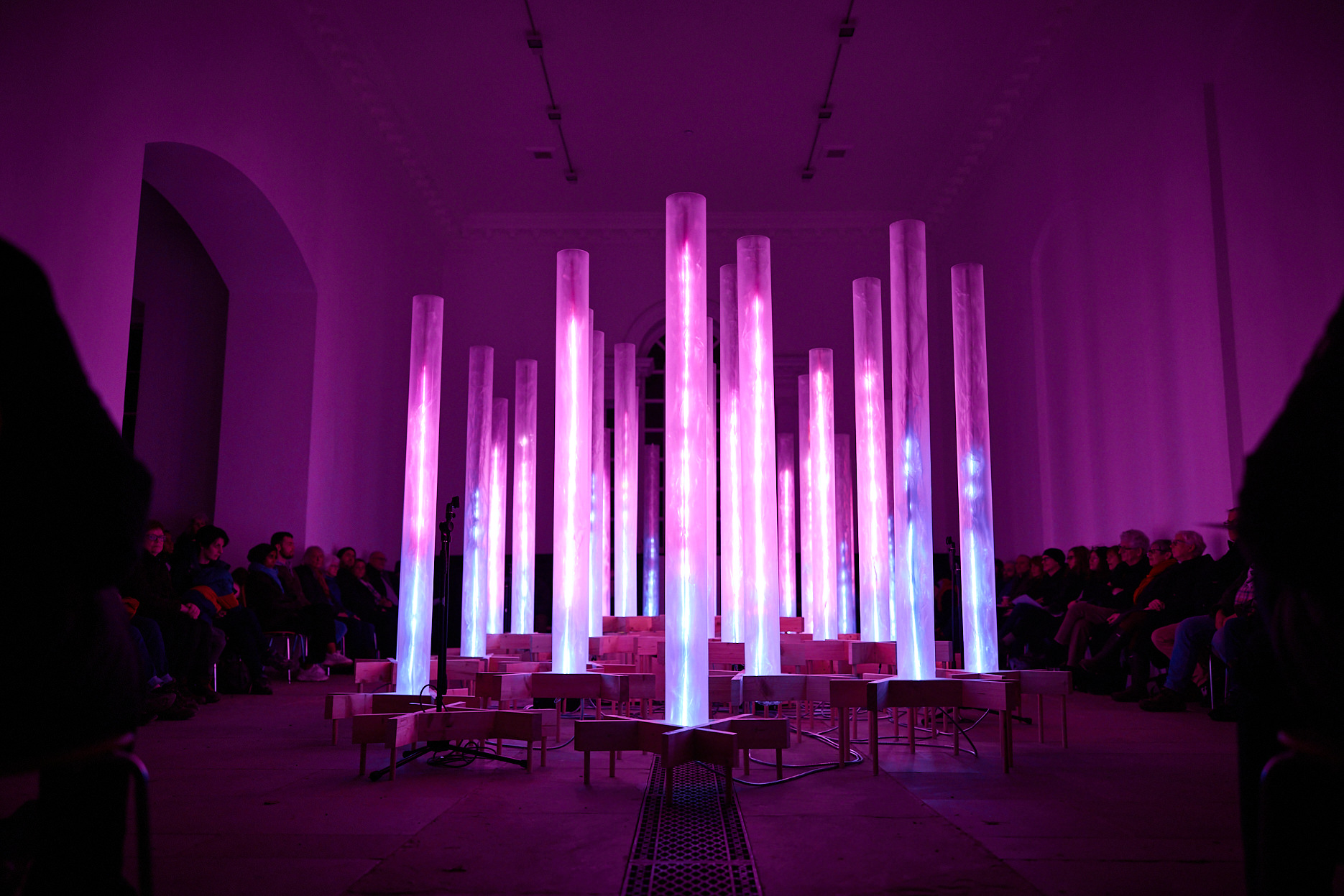 A collection of pink glowing columns