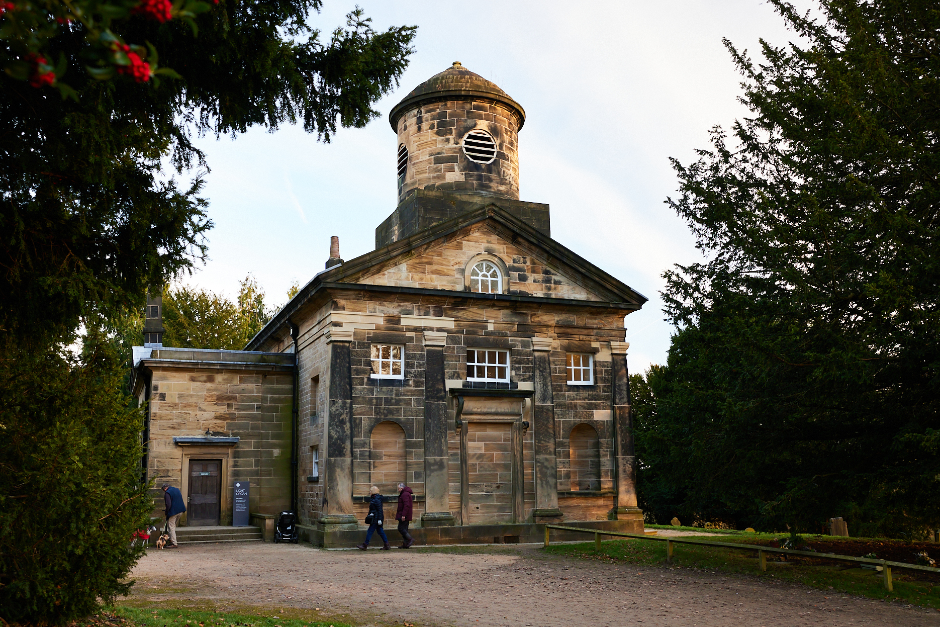 An 18th century chapel building, with a round tower.