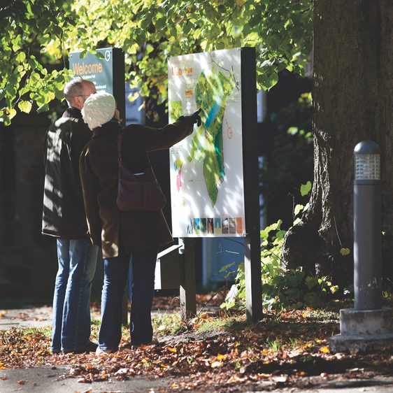 Visitors looking at a map of YSP