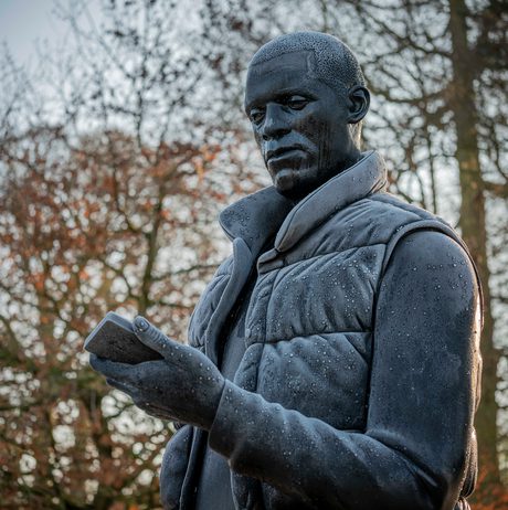 Detail of Thomas J Price, Network, 2013 in the frost. Private Collection. Courtesy Hales Gallery at Yorkshire Sculpture Park