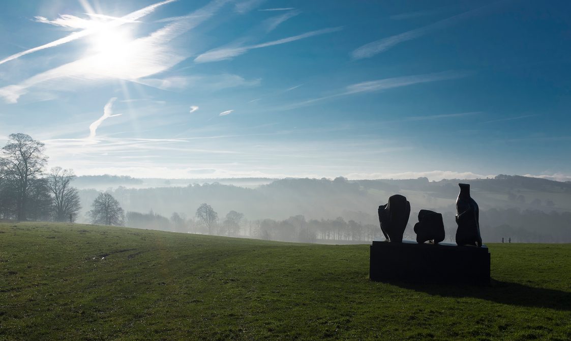 Silhouette of Henry Moore Three Piece Reclining Figure No 1 1961 at Yorkshire Sculpture Park