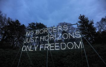 Hilary Jack No Borders 2018 lit up at Yorkshire Sculpture Park