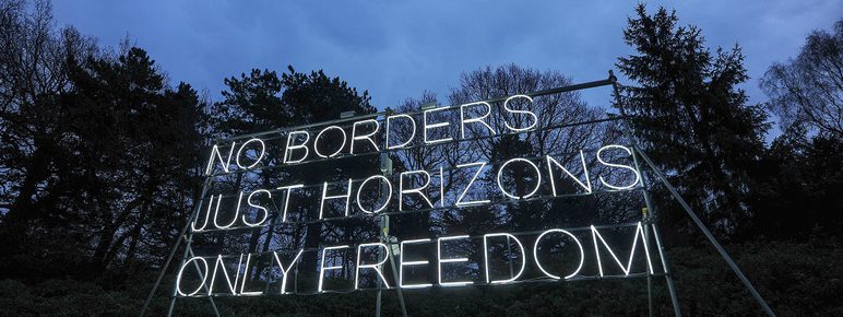 Hilary Jack No Borders 2018 lit up at Yorkshire Sculpture Park