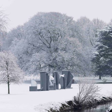 Anthony Caro, Promenade, 1996 in the snow at Yorkshire Sculpture Park