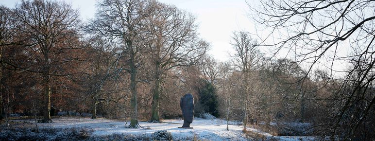 Jaume Plensa, Wilsis in the snow at Yorkshire Sculpture Park