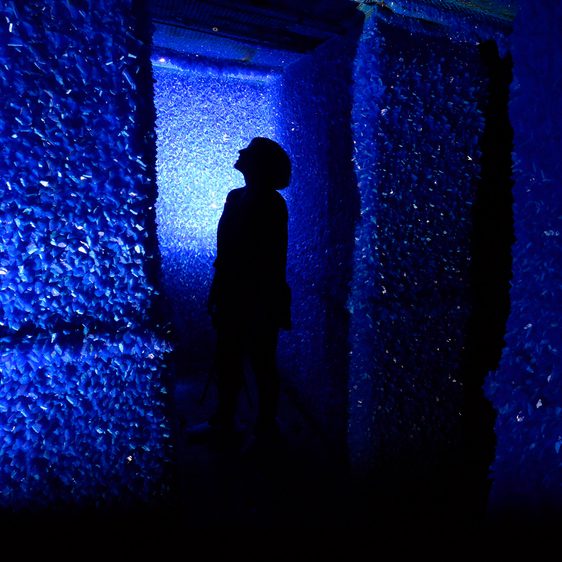 Visitor inside Roger Hiorns Seizure, 2008, Courtesy Arts Council Collection at Yorkshire Sculpture Park