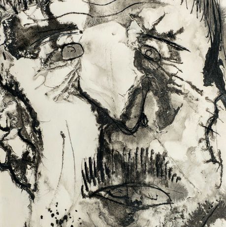 A child's pencil drawing of a face