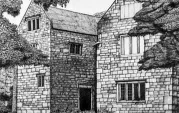 A child's pencil drawing of a building