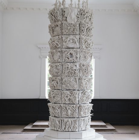 Nine-tiered porcelain column sculpture in the chapel at YSP.
