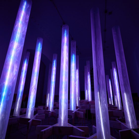 A collection of purple glowing columns