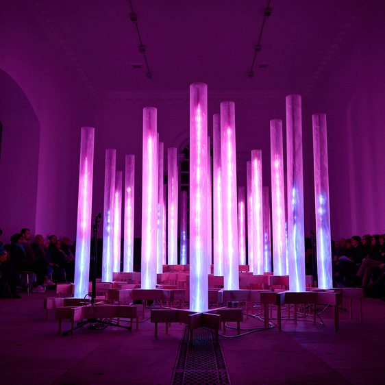A collection of pink glowing columns