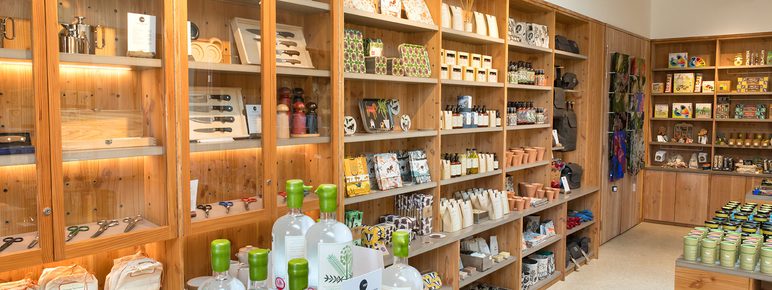 Shelving displays of products in YSP Shop at The Weston.