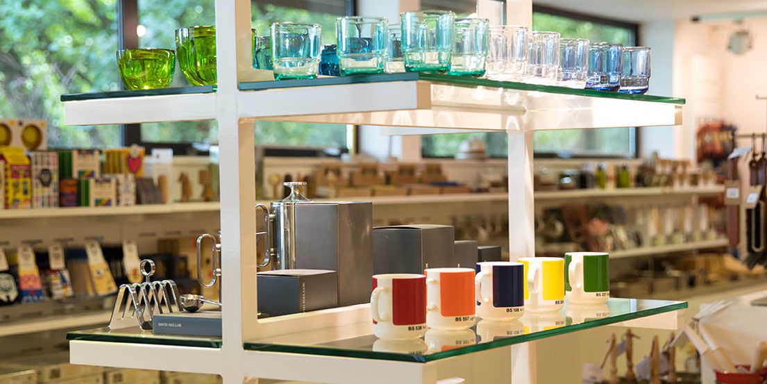 A shelving display of homewares